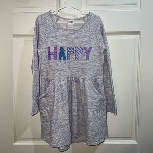 Circo girls' size 7-8 long-sleeve dress with pockets and a  Easter "HAPPY" print